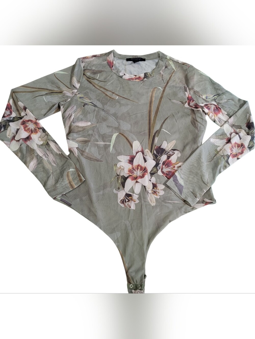 All saints Floral Mesh Women's Bodysuit Color Green Size 8